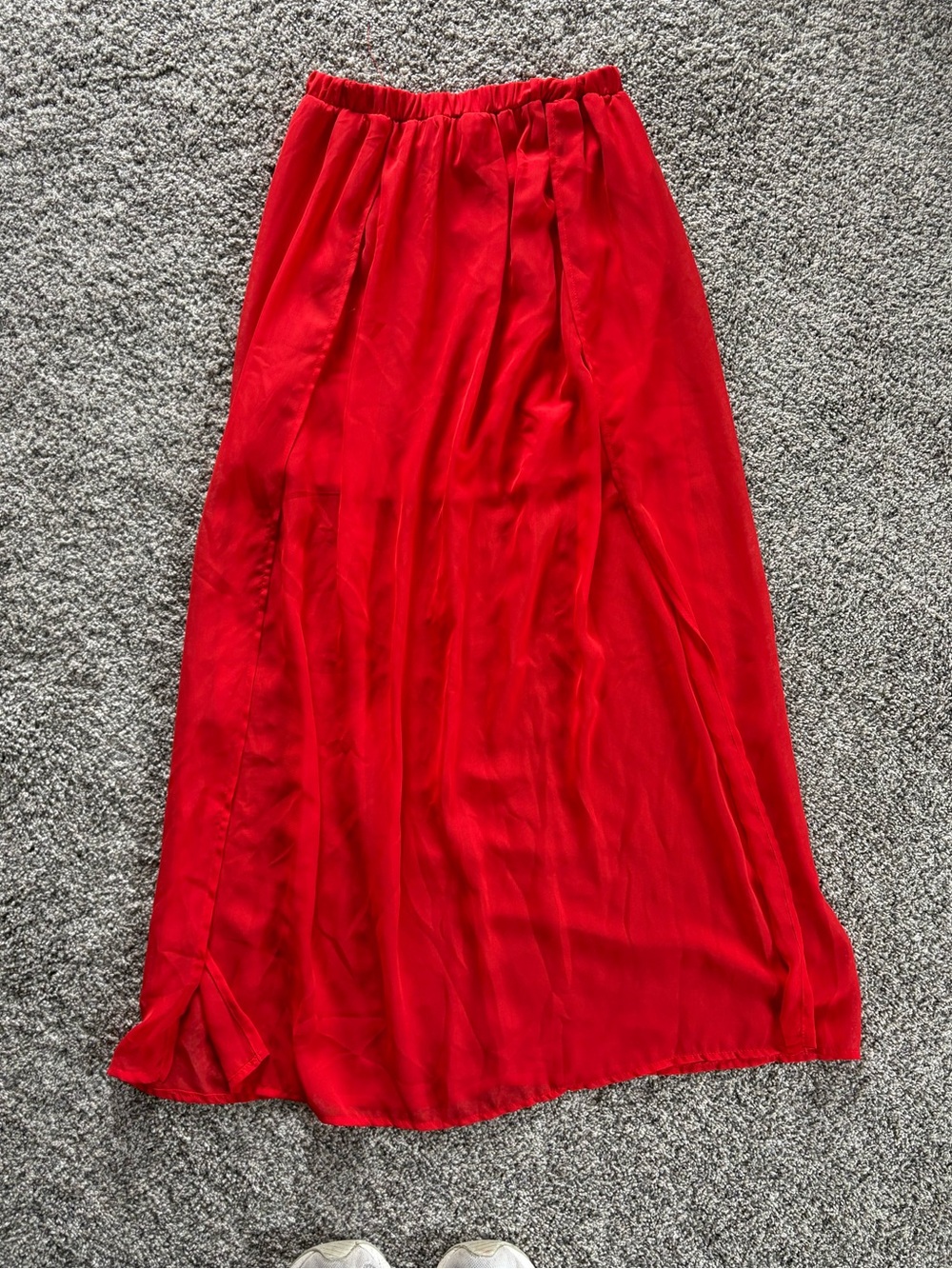 Flowing Red Maxi Skirt with Elastic Waist